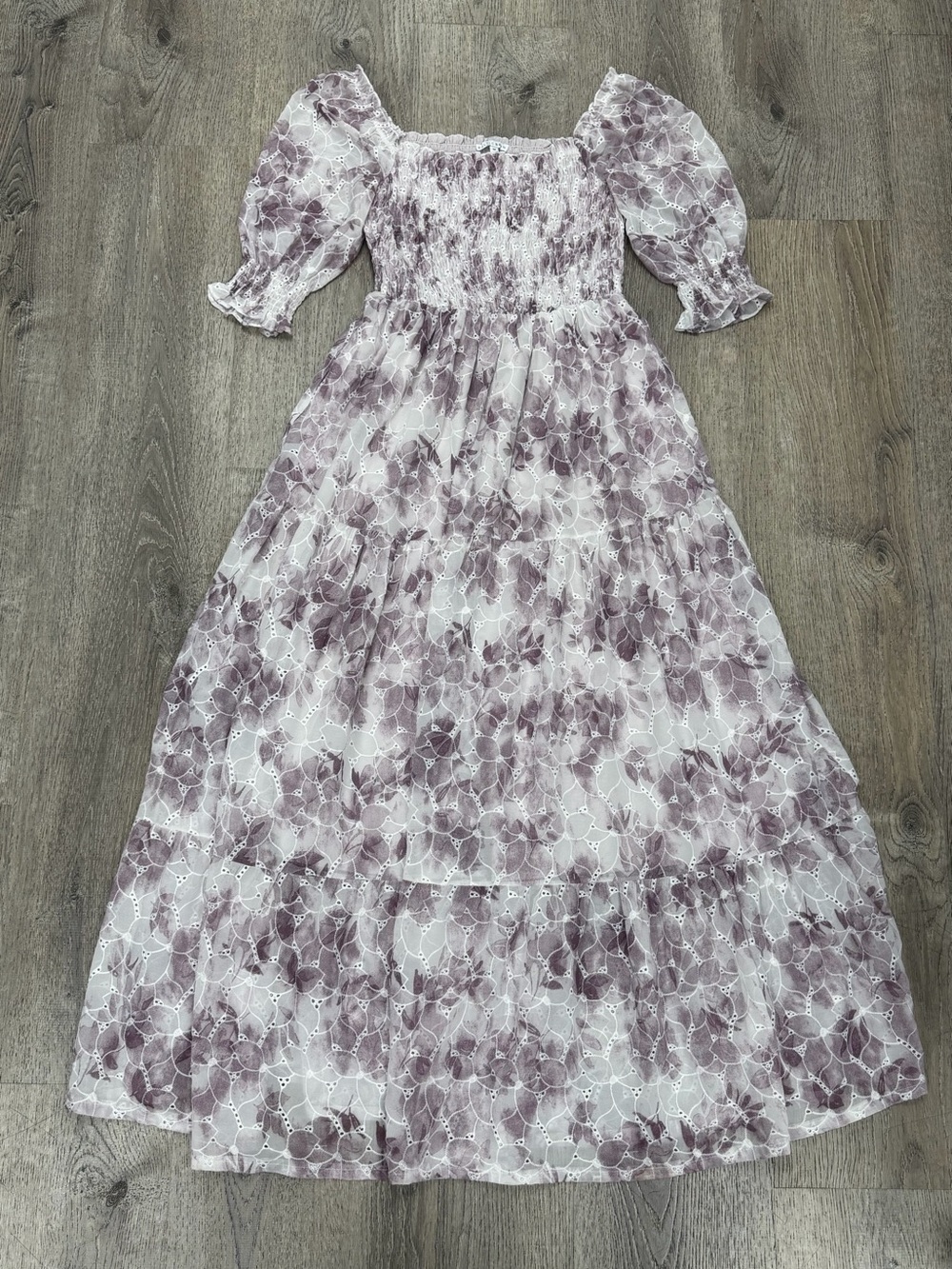 Baltic Born Floral Eyelet Smocked Puff Sleeve Maxi Dress